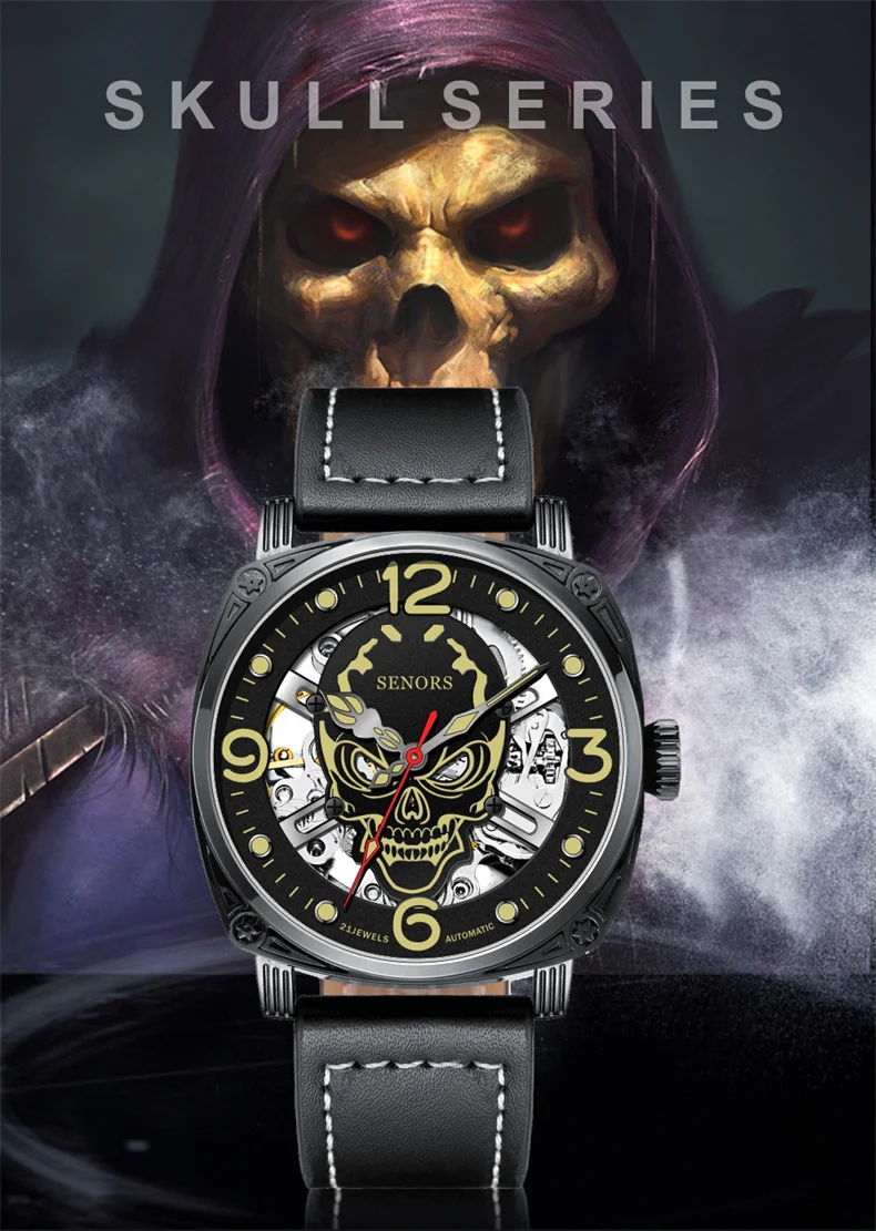 Luminous Skull Men  Top  Luxury Military Automatic Mechanical Male Clock Sport Waterproof Leather Wrist_voghion.com