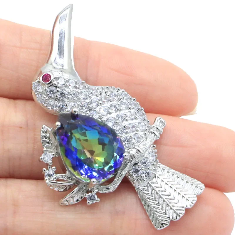 9g Real Customized 925 Solid Sterling Silver  PENDANT Bird Shape Orange Spessartine Fire Rainbow Violet Topaz Rhodolite Garnet C