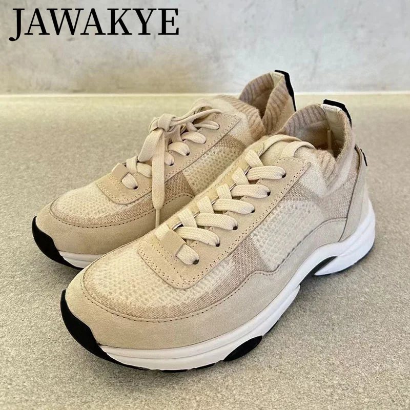 

Luxury Brand Knitted Women's Causal Shoes Ladies Sneakers Lace up Trainers Ladies Daily Spring Women Breathable Runner shoes