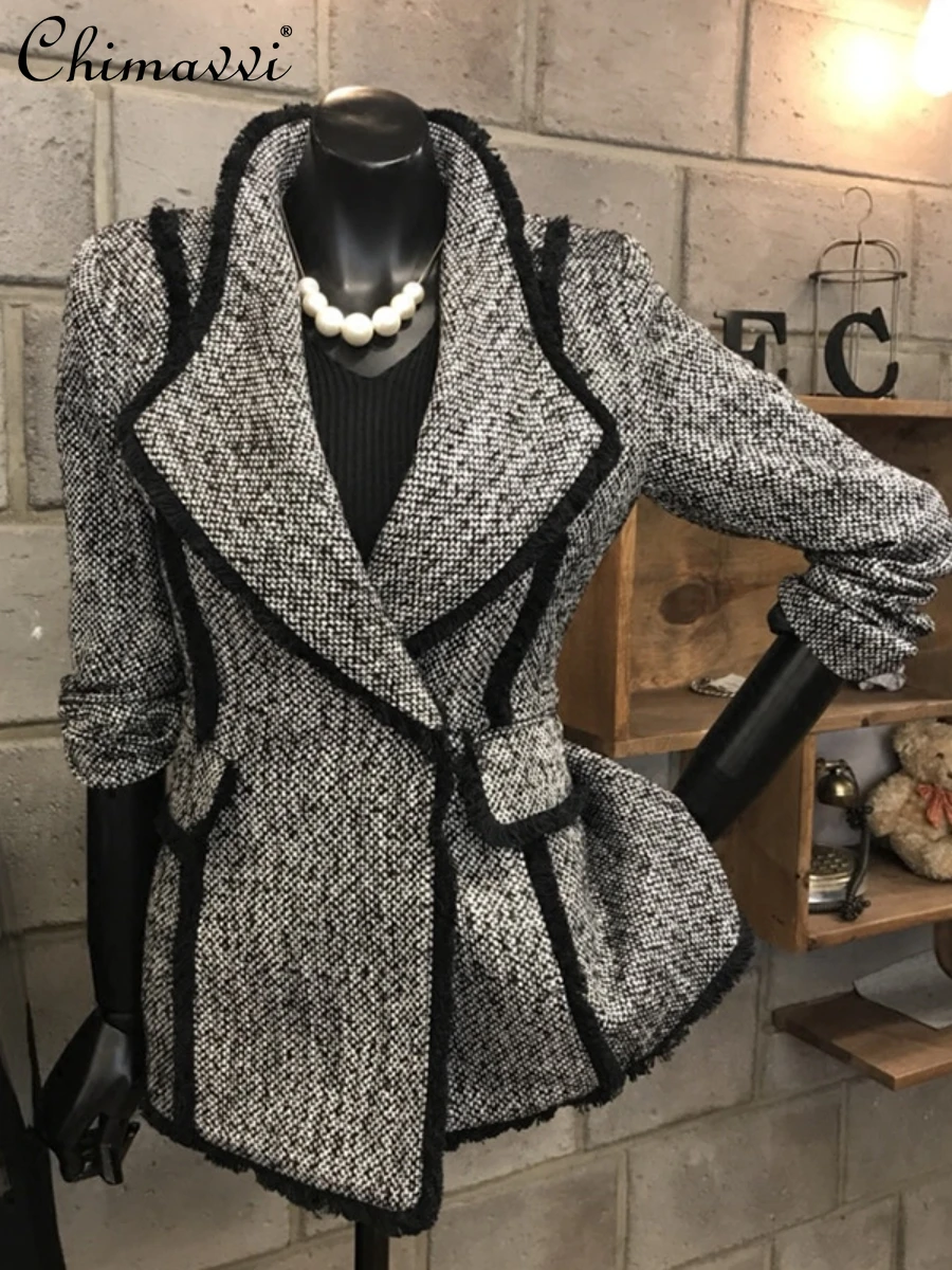

Elegant Suit Jacket for Women 2024 Spring and Autumn New Fashion Long Sleeve Slim-fit Office Lady Coats Wool Woolen Tops