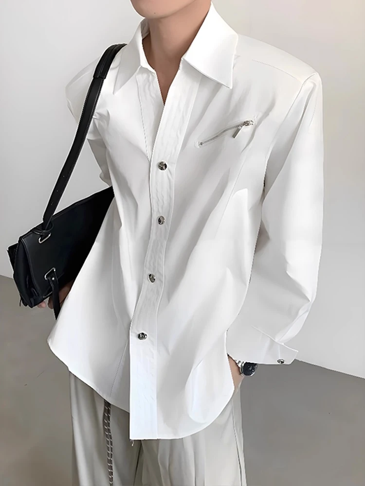 Cleanfit White oulder Pad irt Men's Autumn High-End Loose Design Stand Collar Slim Fit Casual Sle Long Sve irt