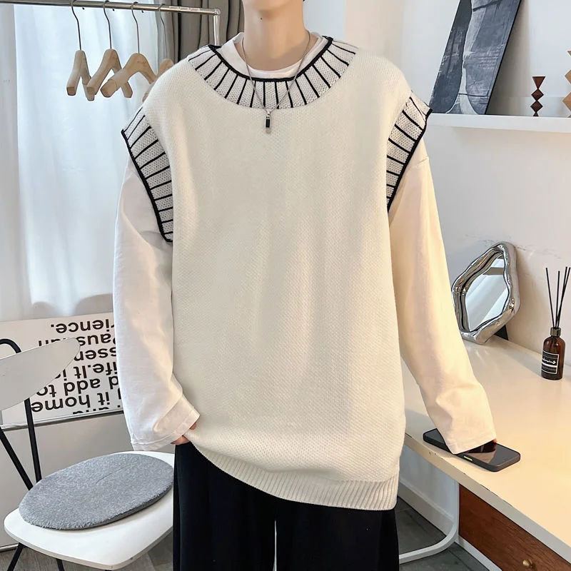 

2022 Winter Men's Sleeveless Pullover In Warm Wool Sweaters Vest Fashion Clothes Loose Coats Fleece White Knitted Vest M-2XL