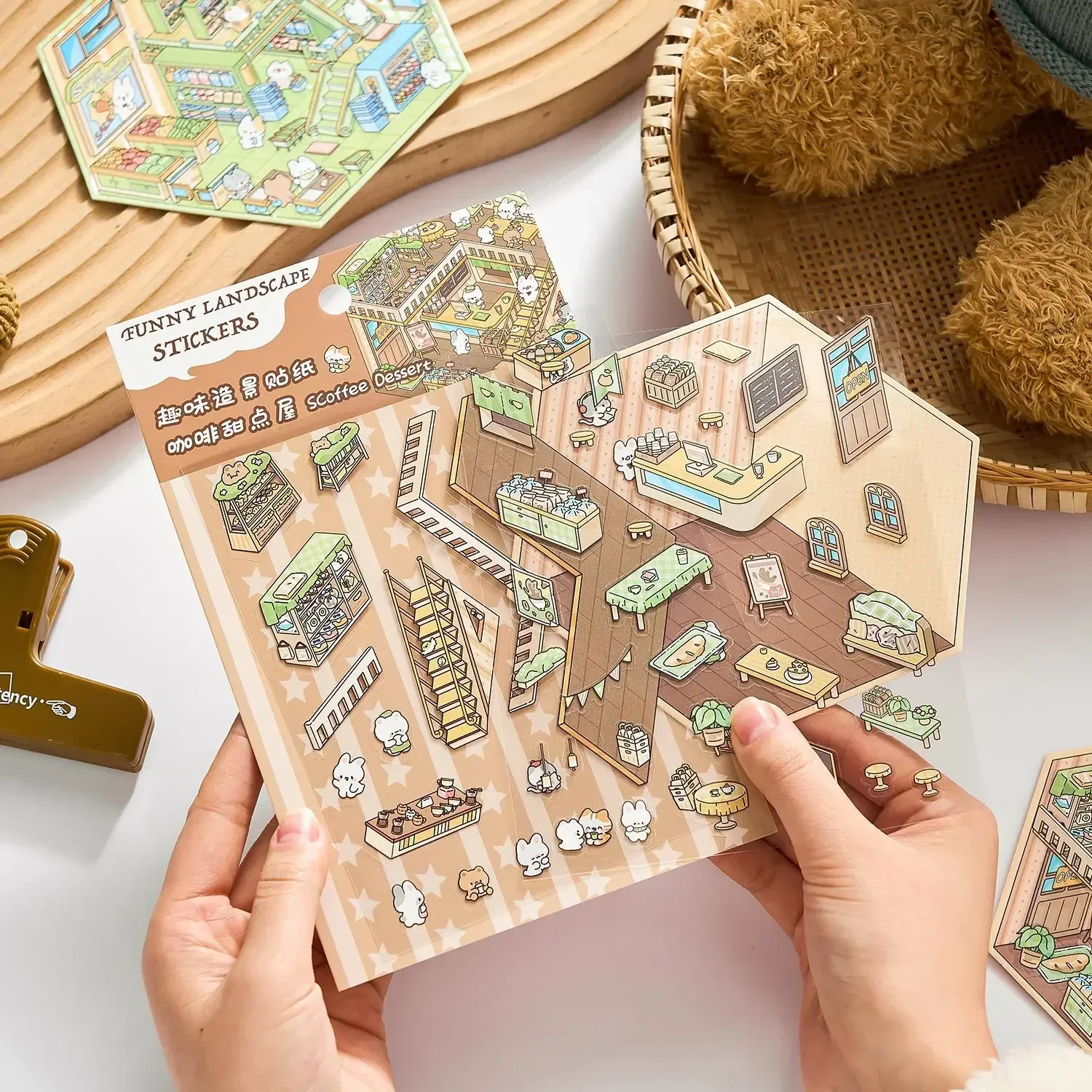 Cartoon Rabbit Animal 3D Landscaping Stickers DIY Miniature Scene Cabin Scene Stacking Pasting Scrapbook Gift for Kid Child