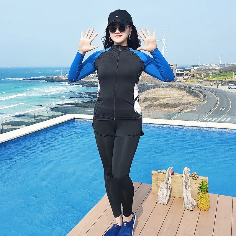 

Women Five Piece Rash Guard Long Sleeve Full Swimsuits UV Sun Protect Swim Shirt Bathing Suit with Boyshort Pants Bottom Wetsuit