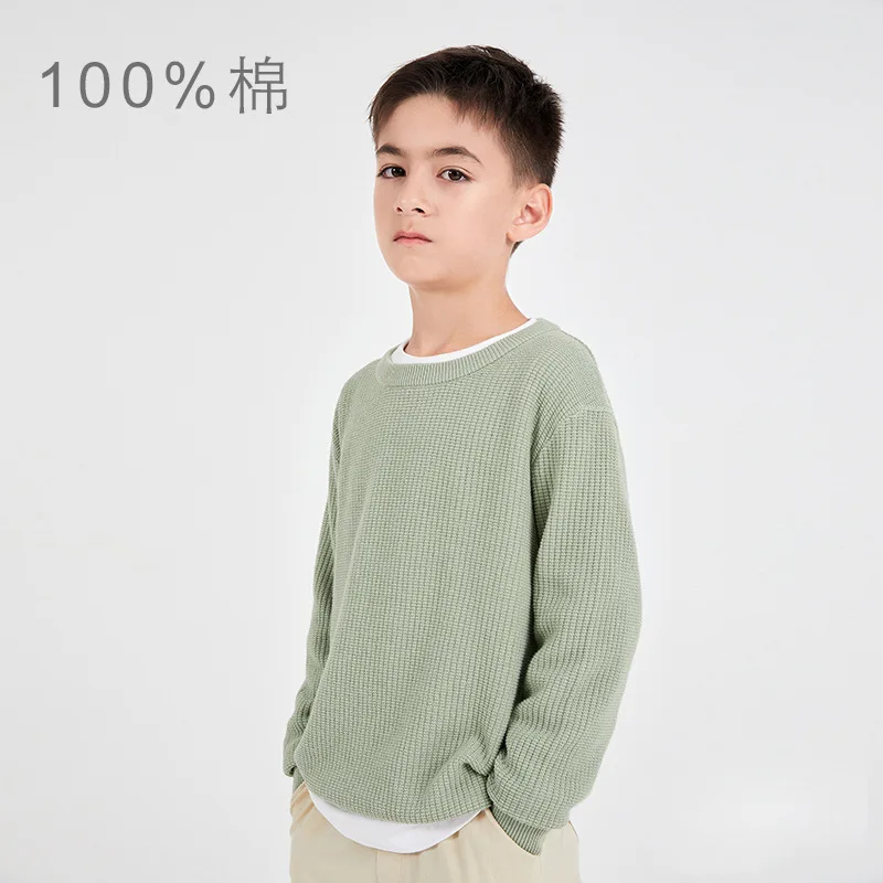 

6-16y Kids Sweaters Autumn Spring Boys Pullover O-neck Long Sleeve Solid Color 100% Cotton Children Top Knitwear Clothes Hc36