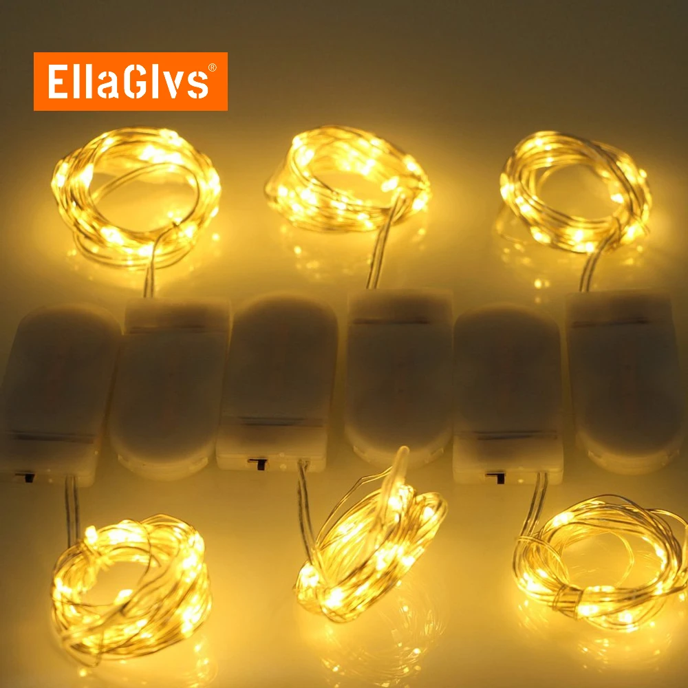 10pcs 1m 2m Copper Fairy Lights Powered By Cr2032 Button Battery Led