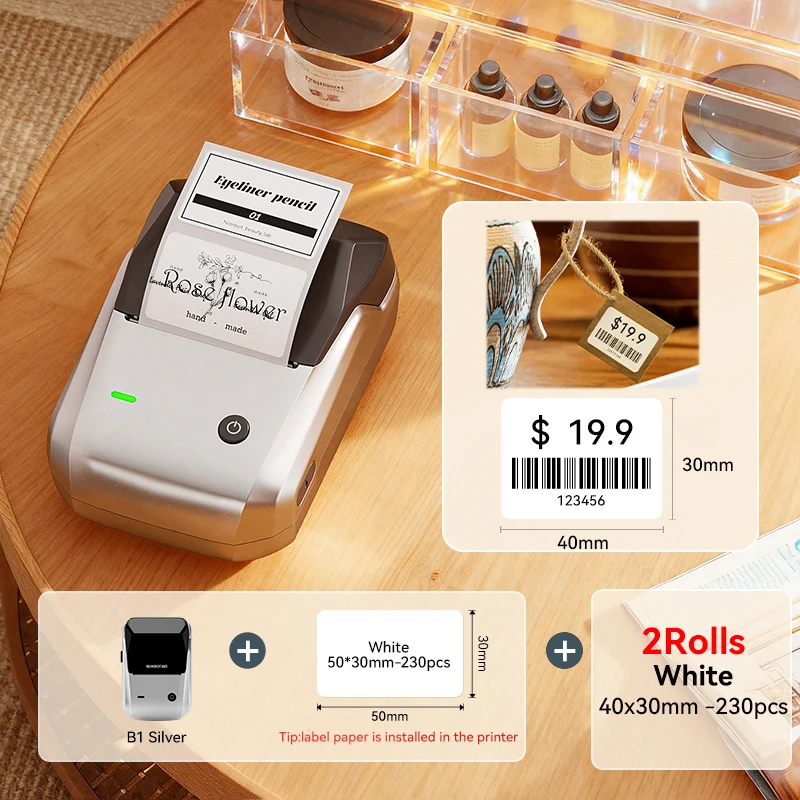 Portable Bluetooth Thermal Label Printer - Pocket-Sized Barcode & QR Code Label Maker with Self-Adhesive Sticker Printing