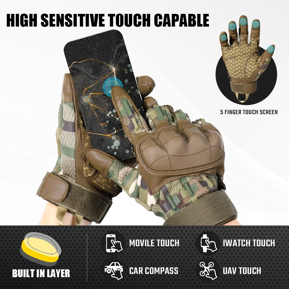 Touch Screen PU Leather Tactical Outdoor Sport Gloves