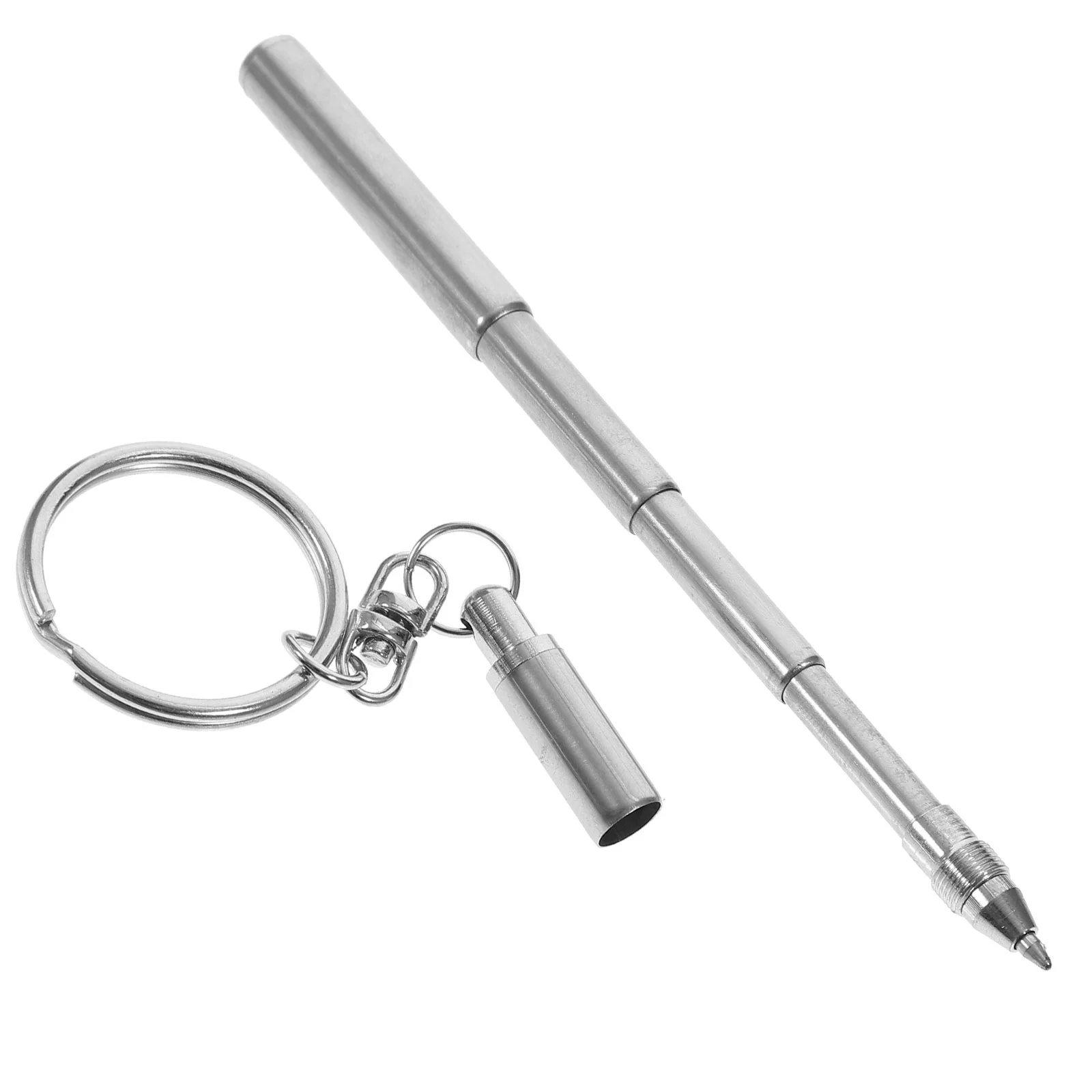 Retractable Pen Shape Keychain Mini Metal Key Ring Portable Stainless Steel Telescopic Ballpoint Pen Keychain Tools mini blue tooth bt 5 3 phone selfie shutter remote control ring wireless smart remote controller page turner for ios android