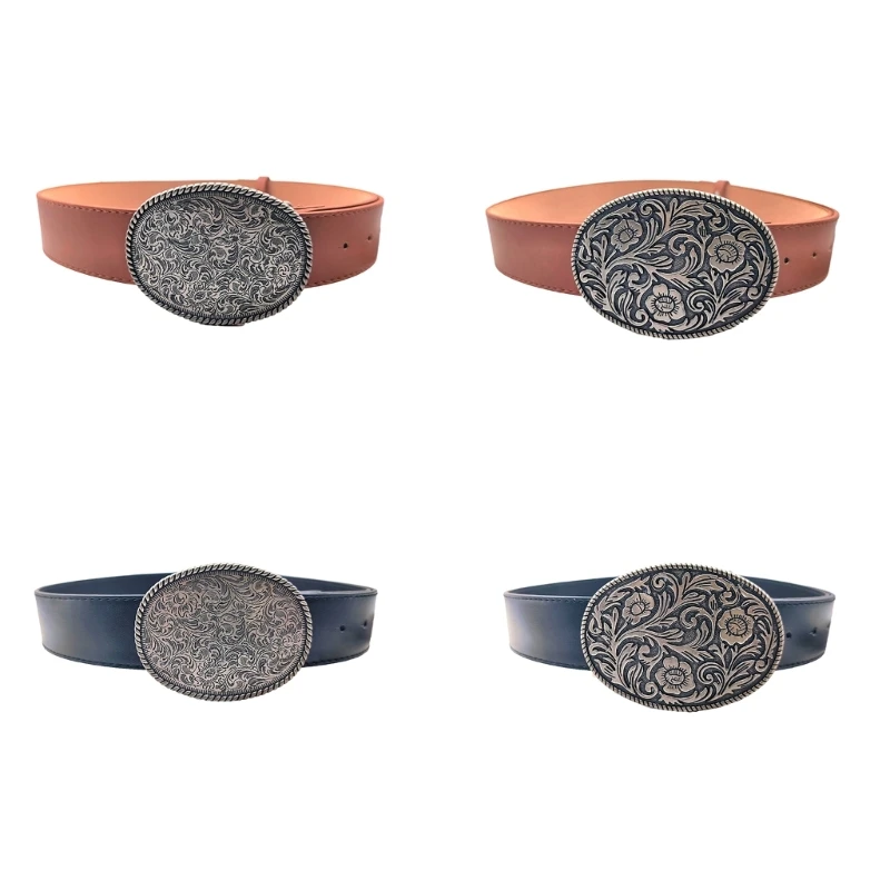 

Waist Belt Engraved Buckle for Cowboy Cowgirl With Flower Vintage Belt