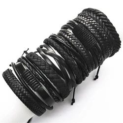 Set of 10 Handmade Black Woven Leather Bracelets for Men and Women - Fashionable Jewelry Gift Collection (Style 1)