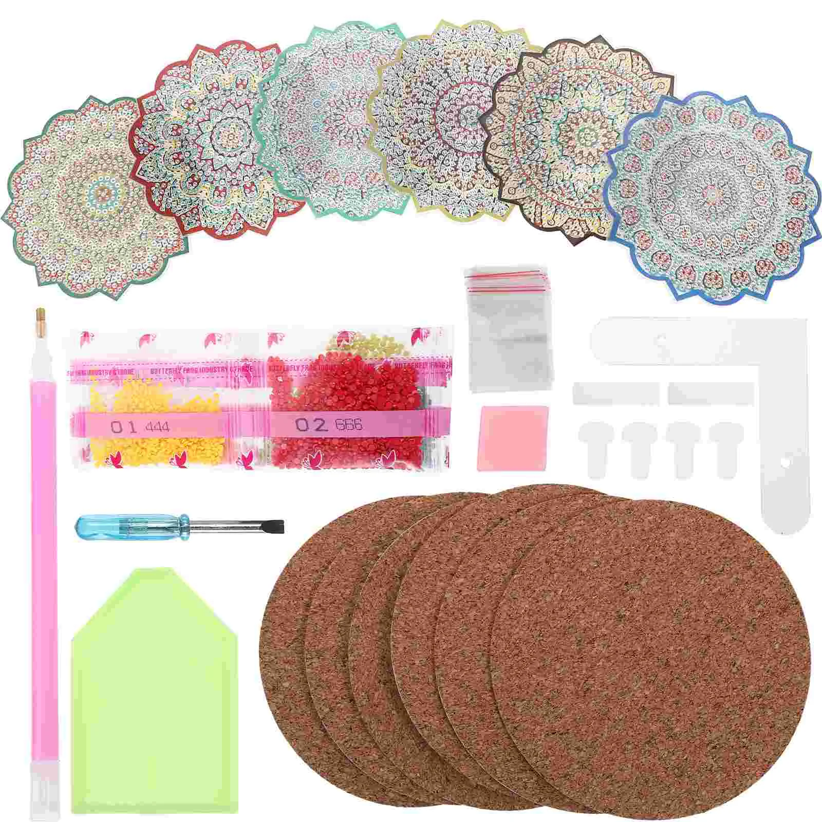 Cup Diamond Painted Coaster Flower Cork Pot Holder Anti-scald Pads Mat for Home Bohemian Exquisite Mats Simple Acrylic Coasters