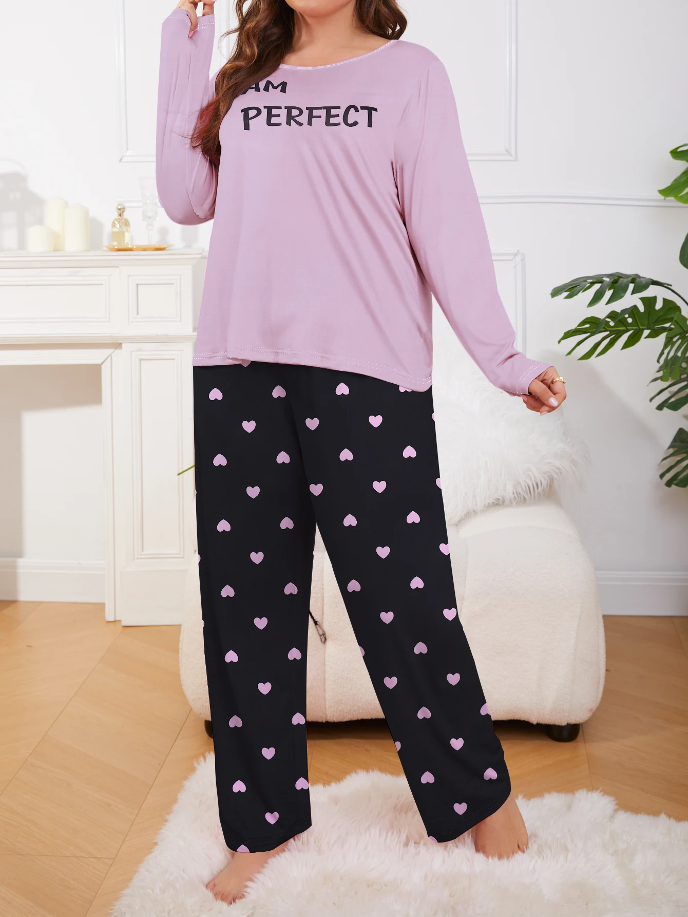 Plus size home set, two-piece long sleeved pants set, plus size pajamas can be worn externally in 1XL-5XL plus size