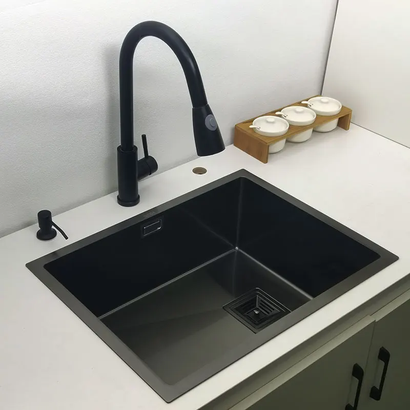 Nano black kitchen sink above counter or udermount sinks vegetable washing basin 304 stainless steel single bowl sink kitchen