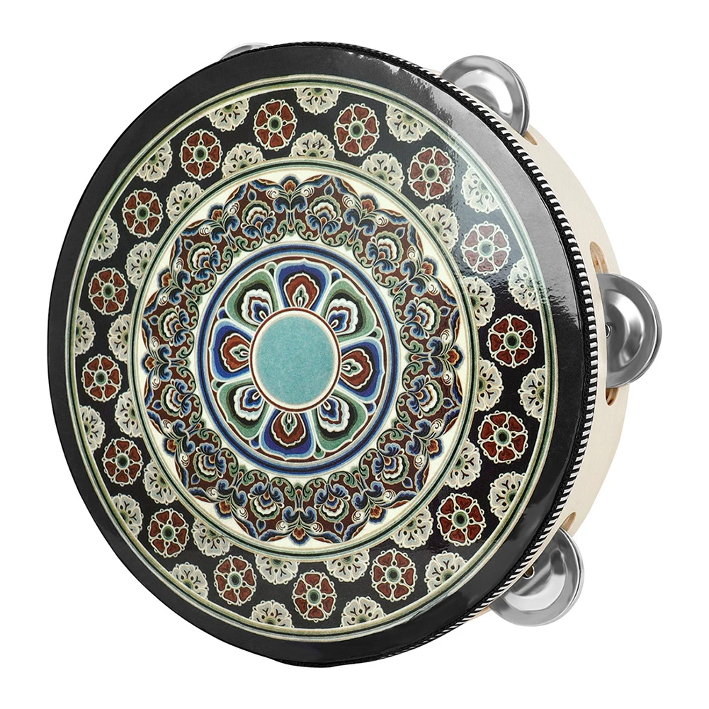 Description Picture 5 of item8 Inch Tambourine Handbell Hand Drum With Metal Jingles Ethnic Hand Held Tambourine Bell Percussion Instrument