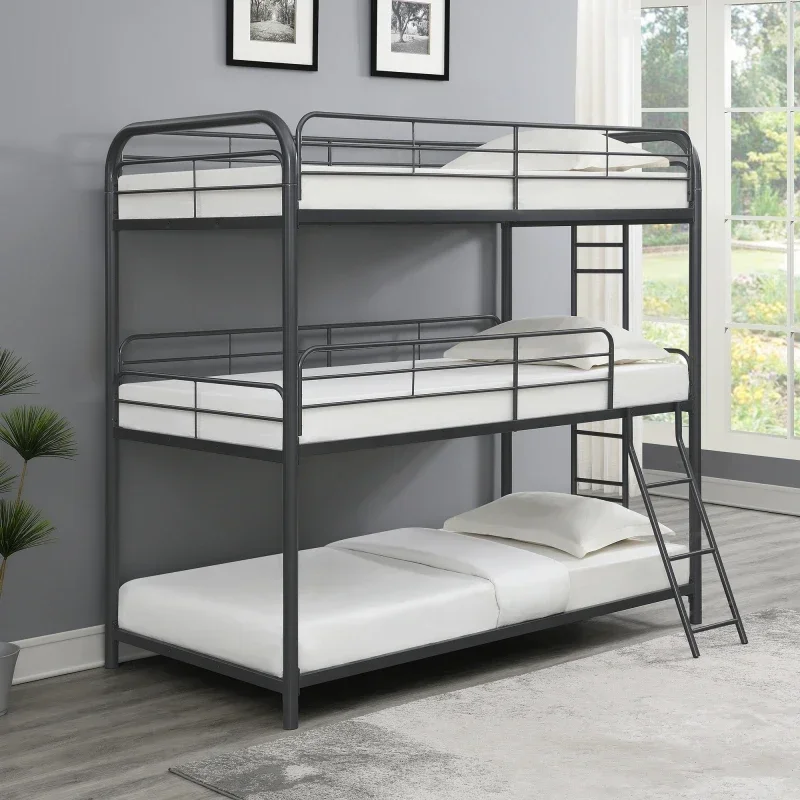 

Furniture Triple Bunk Bed, FULL /Twin/Twin, black