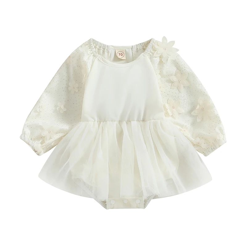 

Toddler Infant Baby's Clothes Girls Spring Romper Dress Sequin 3D Flower Long Sleeve Round Neck Jumpsuit Children's Clothing