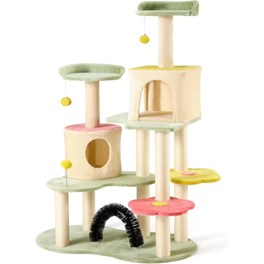 

Flower Cat Tree Tower, 59 Inches Cute Cat Tree for Indoor w/Sisal Covered Cat Scratching Posts Stand Cozy Condo,Pet Products