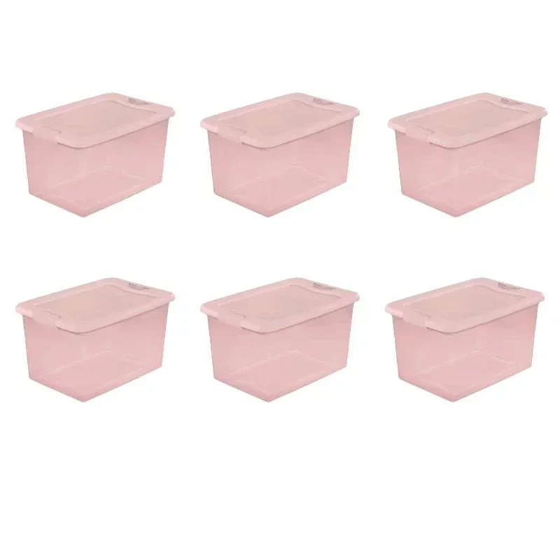 

Sterilite 64 Qt. Latching Box Plastic, Blush Pink Tint, Set of 6 storage
