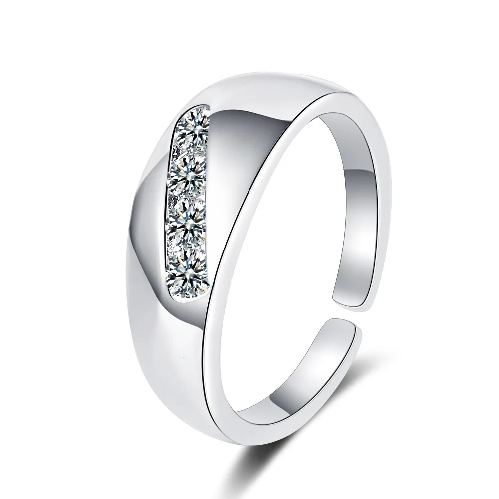 thumbnail image 1 of Anillo de plata de ley 925 con circonitas brillantes, ajustable, sencillo, de moda, exquisito, para mujer, accesorios de joyería, regalo para fiesta de boda, 1 of 5