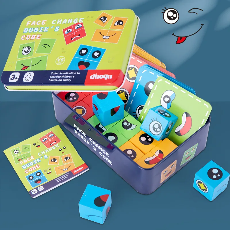 Kids Face Change Cube Puzzle Game Educational Toys Emotion Expressions Children Blocks Games Early Learning Montessori Toy 2
