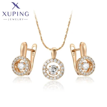 Xuping Jewelry Hot Sales Trendy Fashion Round Stone Pendant Necklace Earring Set for Women Exquiste Party Gift X000850555 1