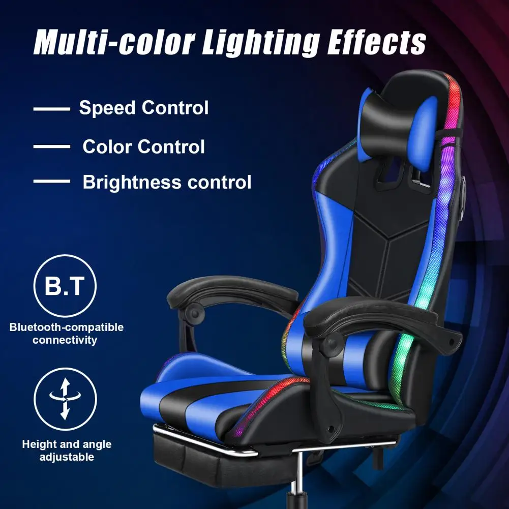 Faux Leather Reclining Massage Gaming Chair with Bluetooth-compatible Speakers and RGB LED Lights, Heavy Duty Gaming Chair 4