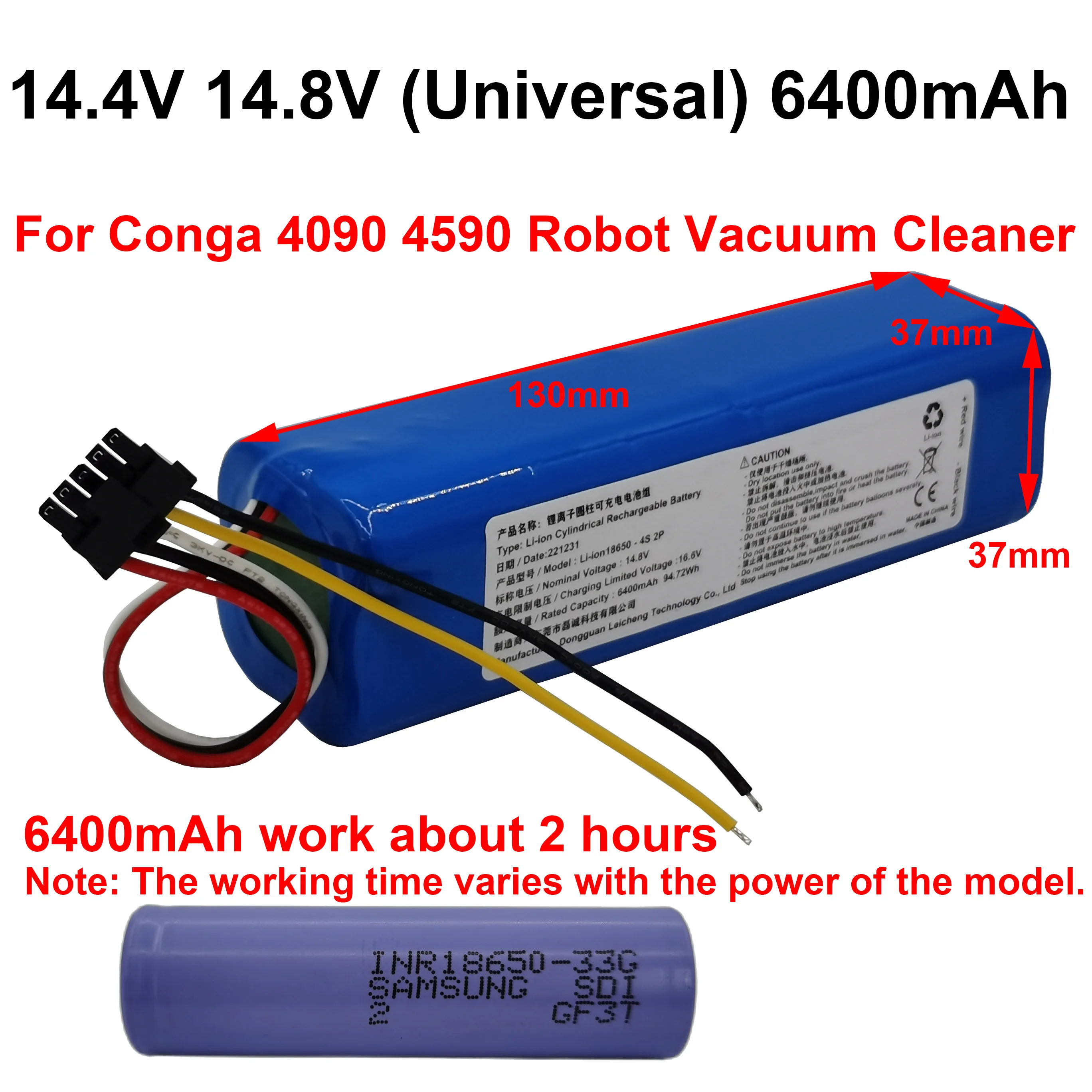 14.4V 14.8V 6400mAh 18650 Li-Ion Cylindrical Rechargeable Battery Pack 4S  2P For Conga 4090 4590 Robot Vacuum Cleaner New