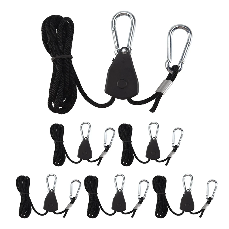 AA86 6PCS Adjustable 1/8Inch Lanyard Hanging For Tent Fan Led Grow Plant Lamp Rope Ratchet Hanger Pulley Lifting Pulley Hook