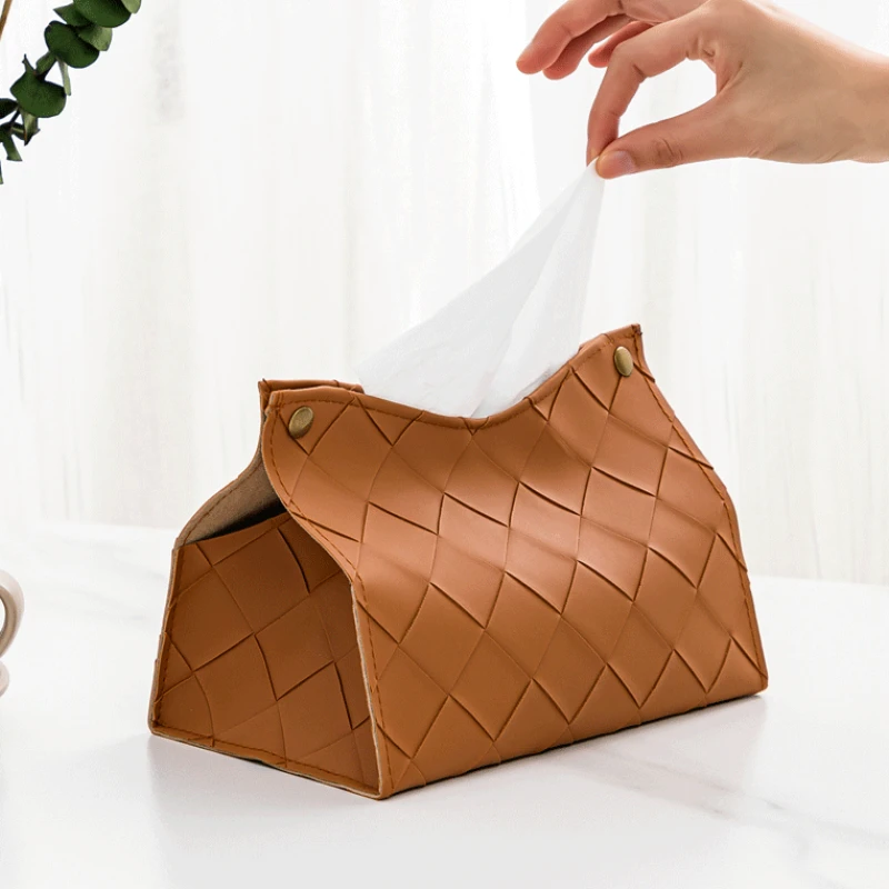 Tissue Dispenser Tissue Box PU Leather Woven Plaid