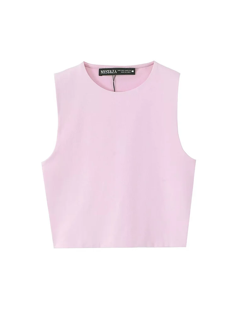 TFMLN Summer Sleeveless Tops For Women Casual Crop Tops Basic Vest O-neck OL Slim Sleeveless Solid T Shirts 2025 Fashion New