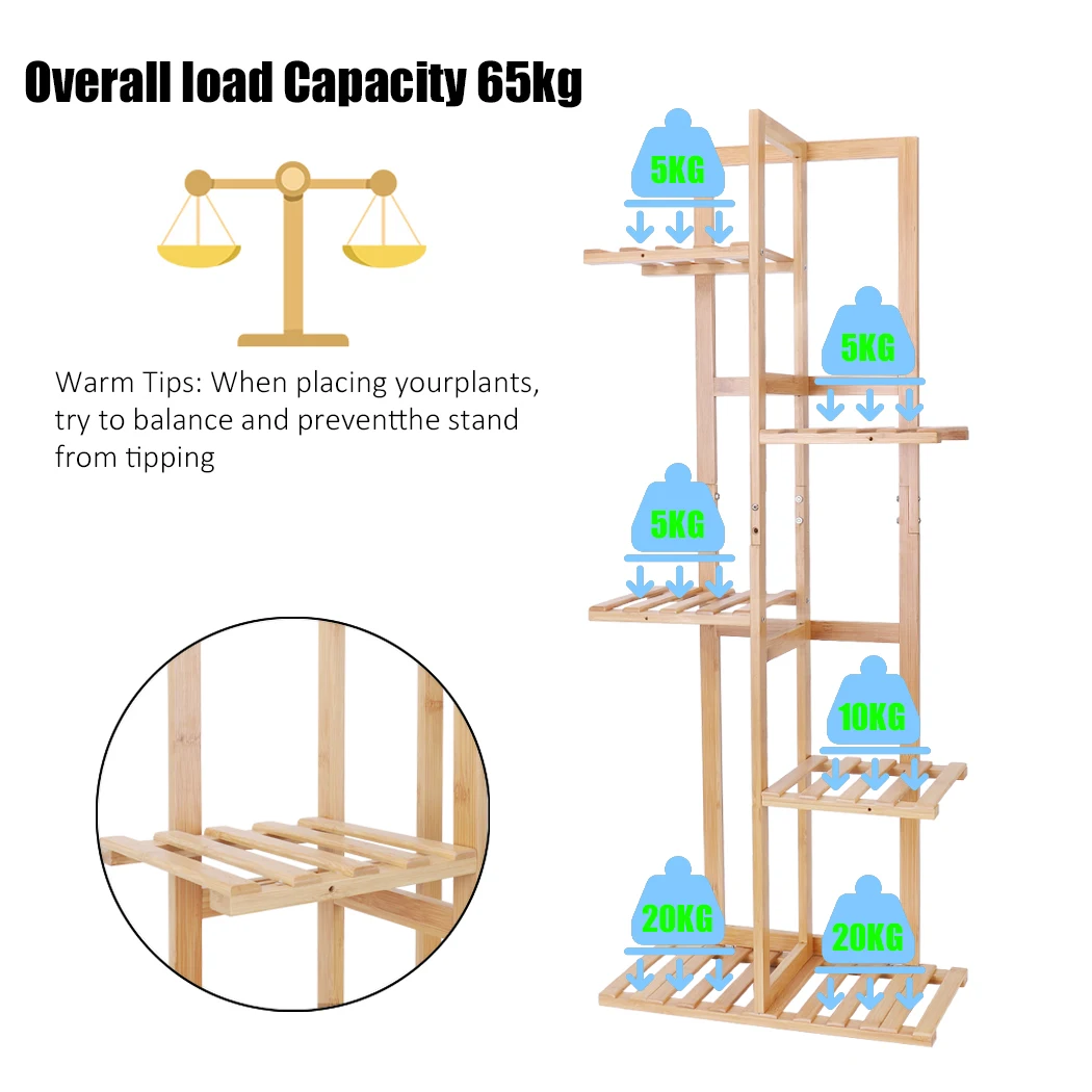 6/7 Pot Vertically Bamboo Flower Shelf Rack Plant Stand Pots Display Corner Shelving Home Indoor Outdoor — view 5