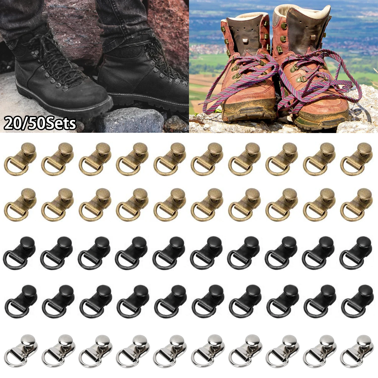 20-50Sets Shoe Lace Hooks Shoe Boot Lace Hooks Loop Ring with