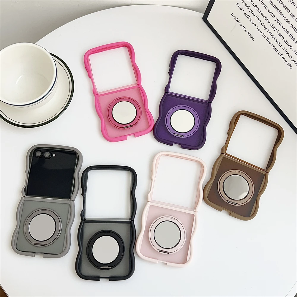 Mirror Rotating Bracket Magnetic Matte Case for Samsung Z Flip 7 6 5 4 3 for Magsafe Shockproof Wave Stand Holder Soft Cover 6