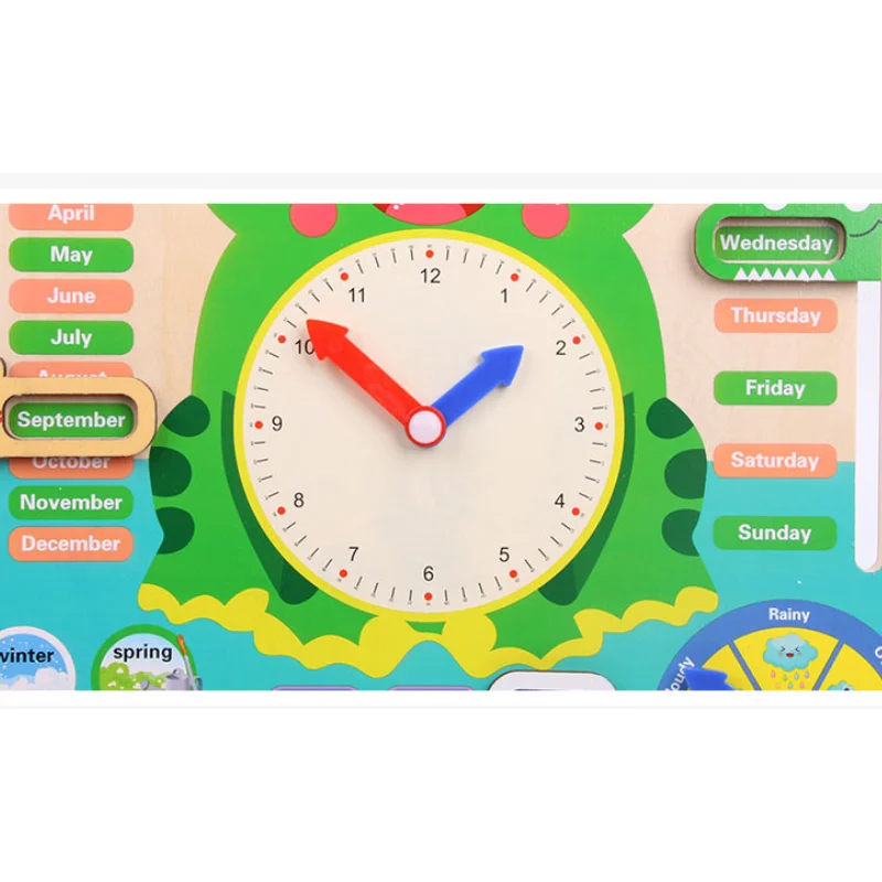 Montessori Toys Wooden Frog Calendar Baby Weather Season Clock Time Cognition Preschool Early Education Teaching Kids Toys Gift 5