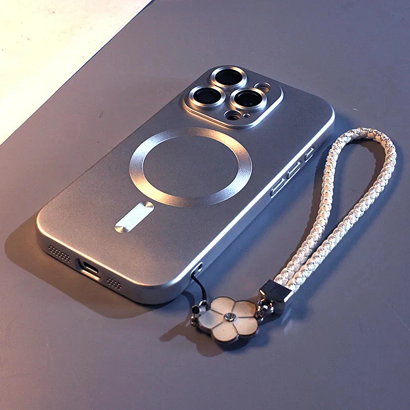 Luxury Matte Magnetic Wireless Charging Case with Strap - Soft TPU Cover
