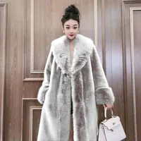 Faux Fur Coats Women Long Coat Thick Warm Turn Down Collar Open Stitch Spring Outerwear Jackets Elegant Splice Autumn Winter 3