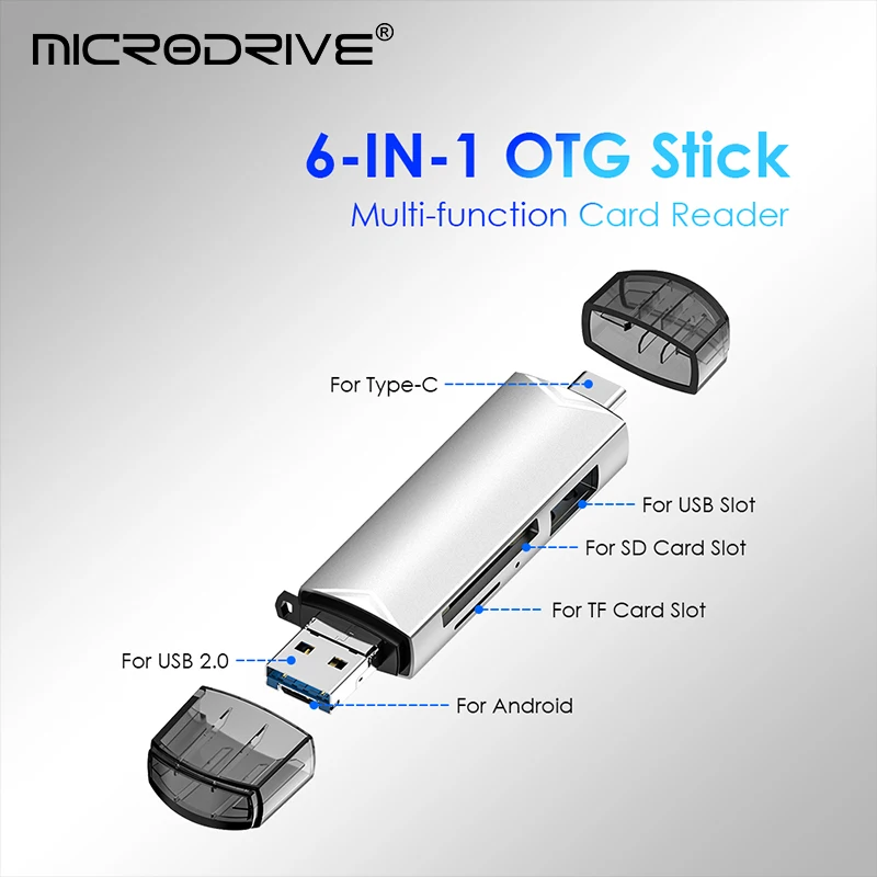 Otg C타입 카드 리더, USB 2.0 마이크로 SD 미니 OTG 어댑터, TF USB 플래시 드라이브 변환기, 휴대폰 액세서리, 6 in 1