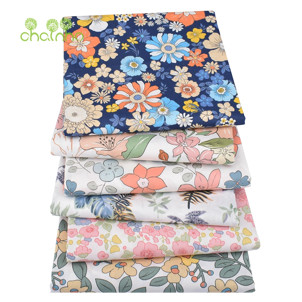 Chainho,Printed Twill Weave Cotton Fabric,DIY Sewing Quilting Material,Patchwork Cloth,6 Designs Floral Series,2 Sizes,15C277