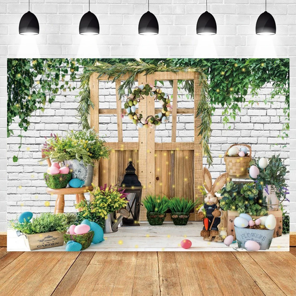 

Happy Birthday Easter Bunny Decor Photography Background Brick Wall Rabbit Egg Baby Birthday Backdrop For Photo Studio Banner