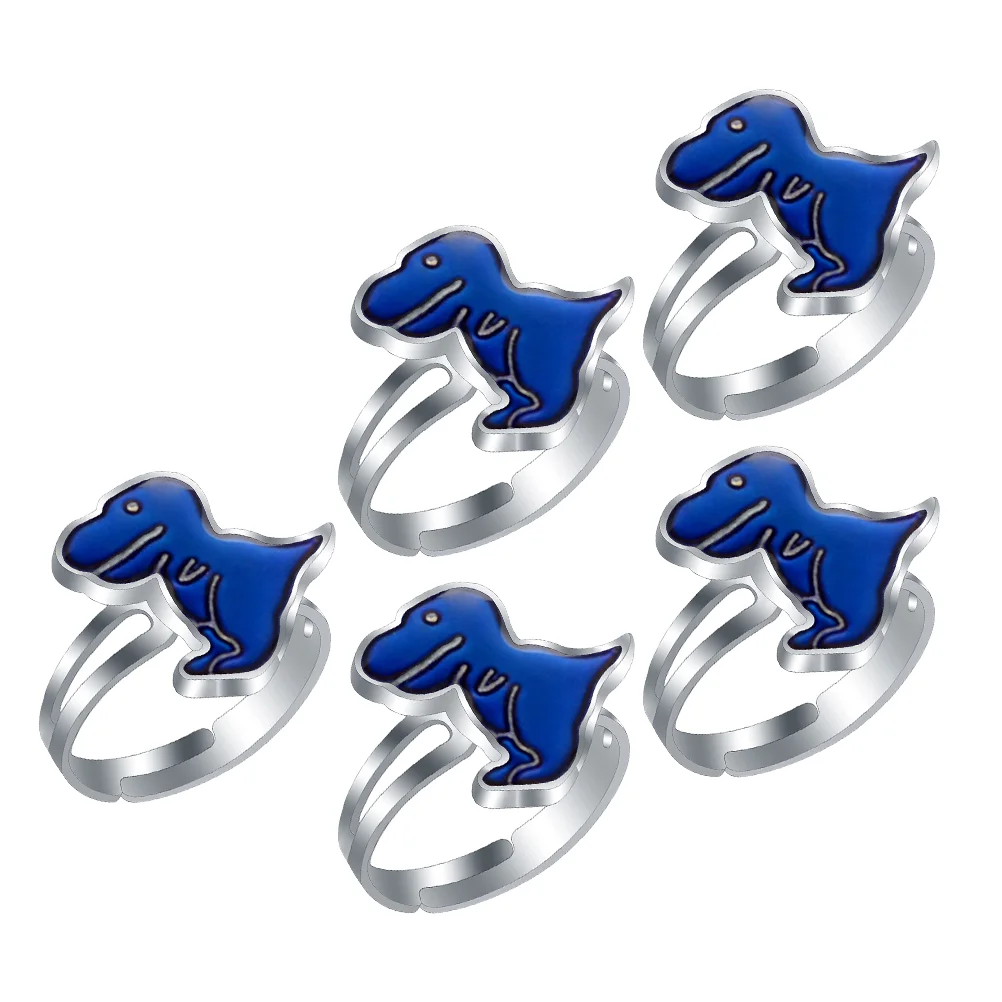2pcs Dinosaur Shaped Mood Sensing Temperature Rings Color Changing Finger Rings Adjustable Kids Accessories Fashion Toys Pretend