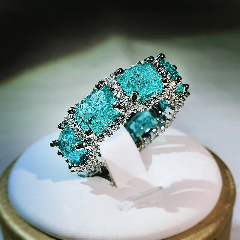 

2022 NEW Statement Colorful Moissanite Zircon Ring for Women S925 Sterling Silver Party Wedding Band Engagement Jewelry Gift