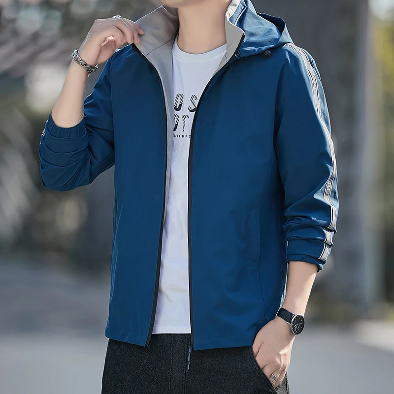 2023 Plush and Thickened Winter Men's Hooded Contrasting Color Long Sleeved Jacket Autumn Korean Fashion Casual Versatile Jacket
