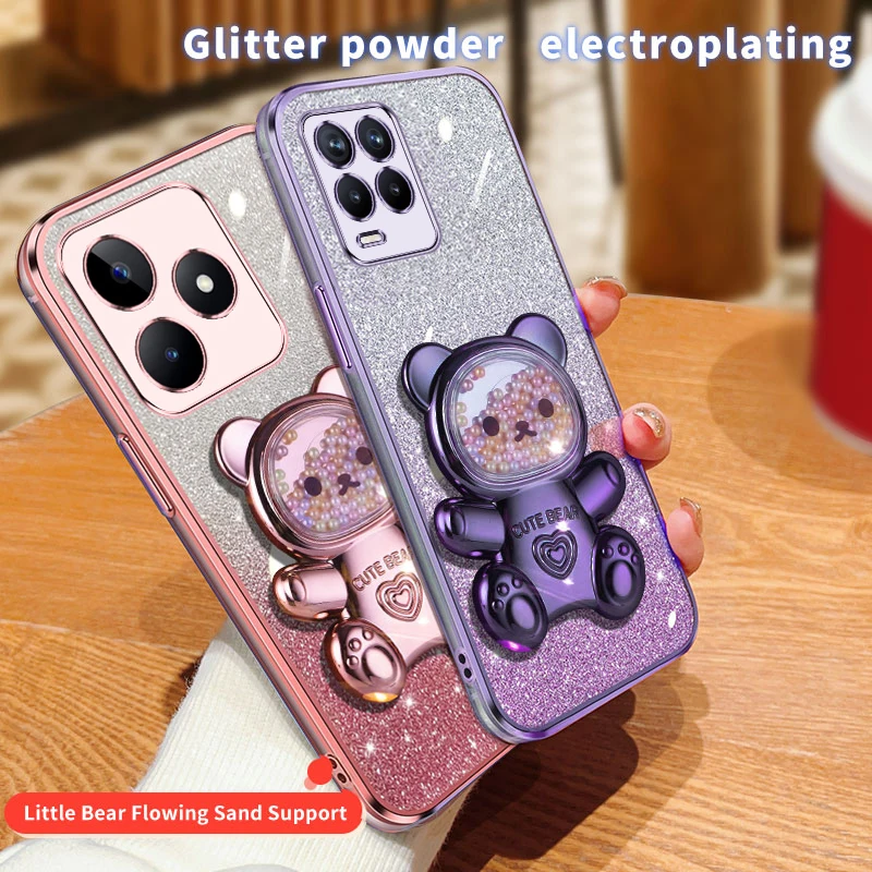 Realme8 9pro Quicksand Bear support à paillettes coque de téléphone pour Oppo Realme 8 11 Pro Plus 4G 5G 9i 7i 5i 6i 5s 5 9 8pro support_voghion.com