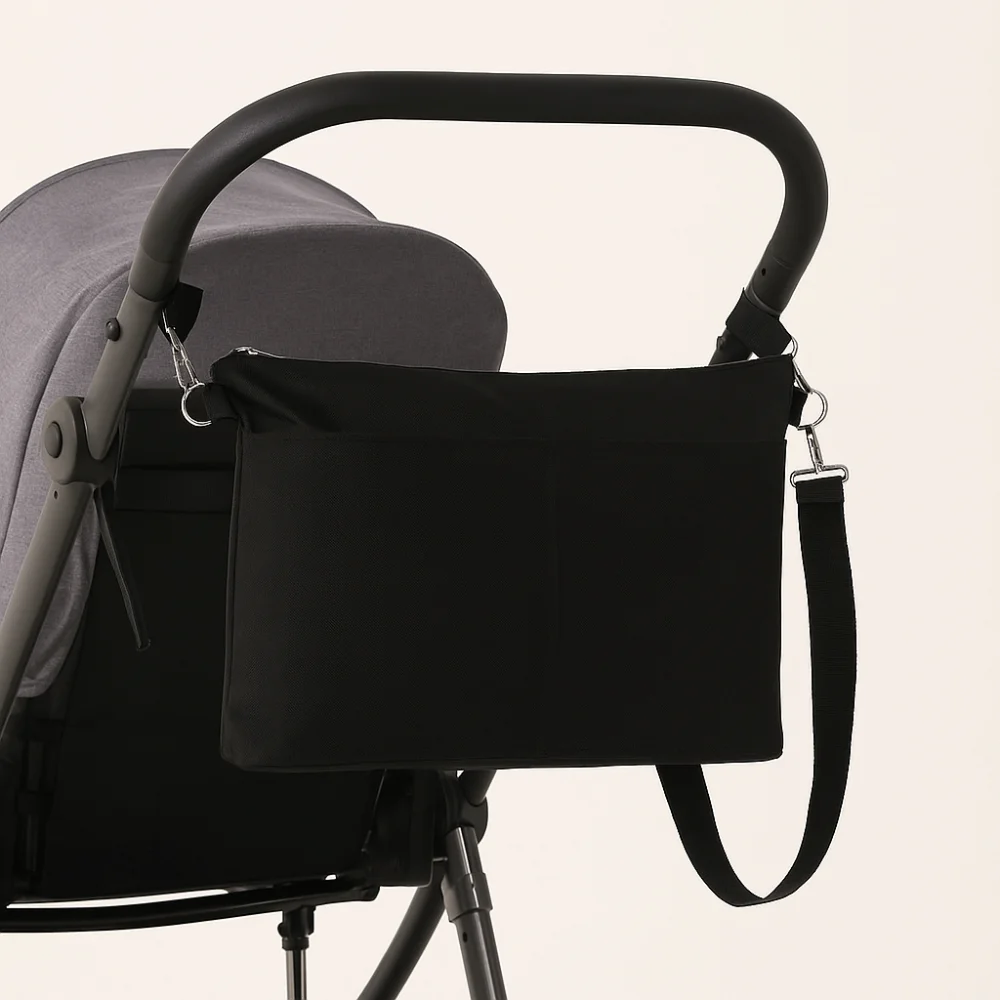 Portable Baby Stroller Storage Bag Multifunction Large-capacity Baby Pram Hanging Bag Waterproof Black Mommy Shoulder Bag