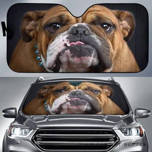 

Realistic Funny Bull Dog Face Car Sunshade, Gift Idea for Bull Dog Lover, Bull Dog Car Decor for Dog Mom, Car Windshield Durable