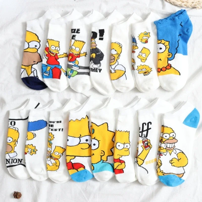 36 Style Cartoon The Simpsons Anime Socks Women Combed Cotton Happy Funny Casual Couples Short Socks