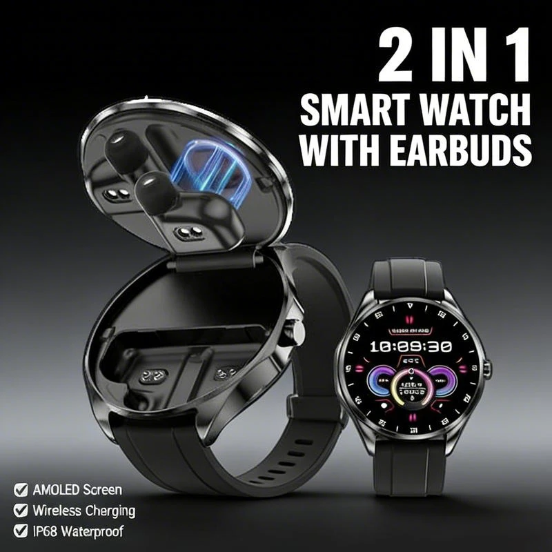 2026 TWS 2-in-1 Bluetooth Earphones  Smart Watch 1.43inch 466 * 466 AMOLED Heart Rate Health Monitoring BT Call IP68 waterproof 1