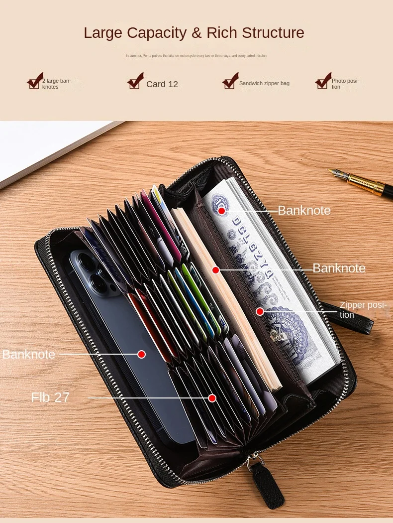 Unisex Leder Orgel Karte Tasche Halter Lange Brieftasche Passport RFID Multi-kartensteckplatz Männer Frauen Große-kapazität Visitenkarte Halter – Detail 5