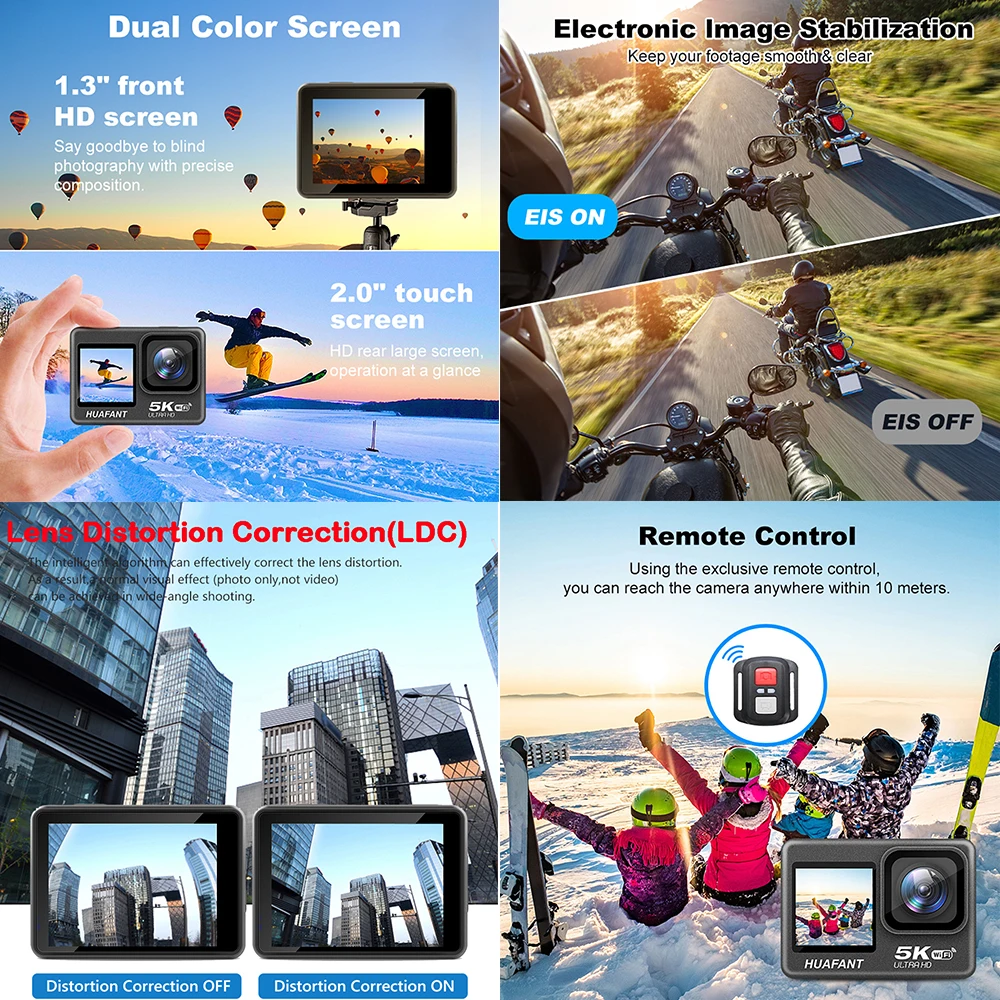 Action Camera G9SE 5K30FPS 4K60FPS 48MP 2.0 Touch LCD EIS Dual Screen Wi-Fi 170D DVR Webcam Waterproof 30M 5X Zoom Sports Camera 4